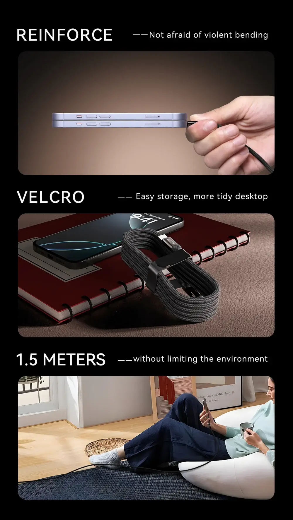 MAXCO MS16CC 1.5m Braided Type-C to Type-C 240W PD Fast Charging & Data Cable