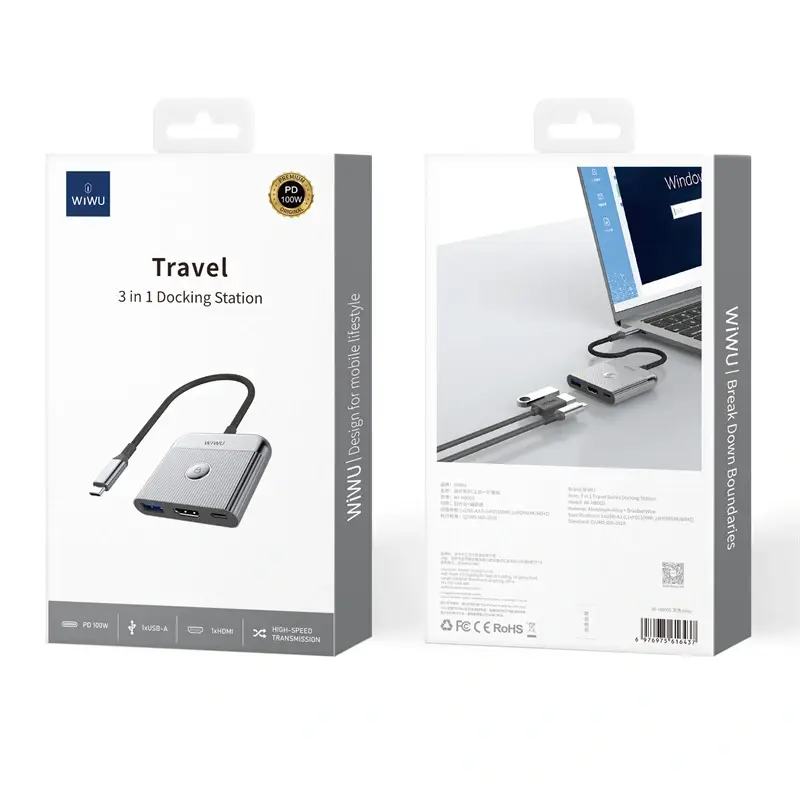 WiWU HB002 3-in-1 Travel USB-C Hub and Docking Station