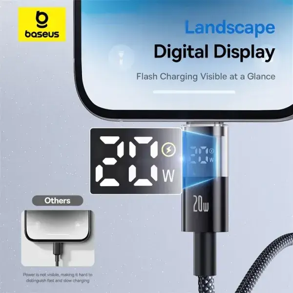 Baseus CB000157 20W PD Fast Charging Type-C to Lightning Data Cable with LED Display 1m