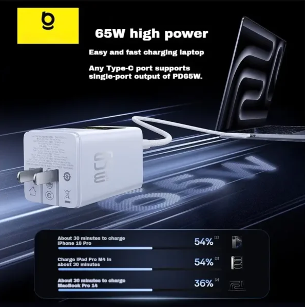 Baseus 65W Super GaN Fast Charger with Smart Digital Display