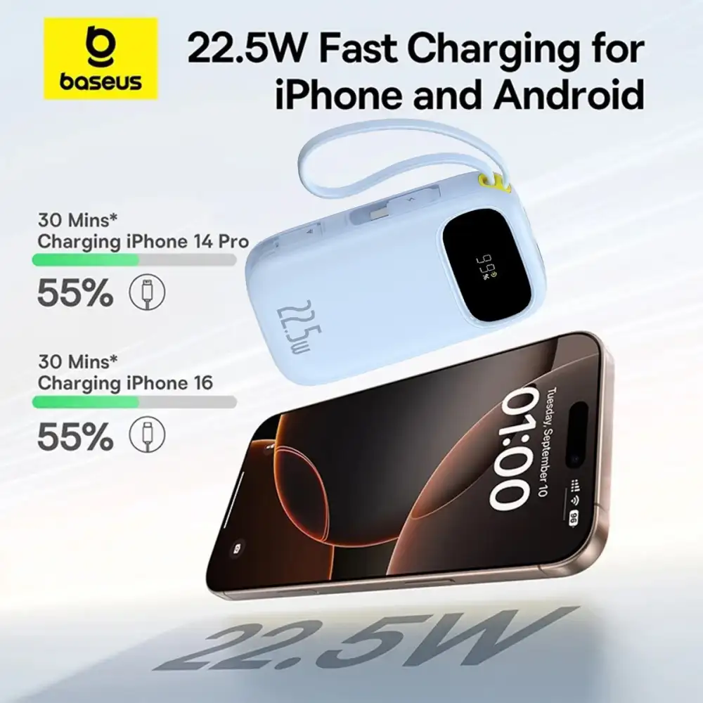 Baseus FC31 EnerFill 20000mAh 22.5W Power Bank with Digital Display & Built-in Type-C