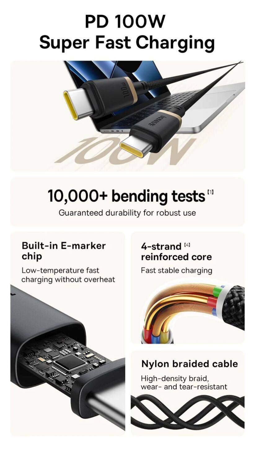 Baseus Dura Series 100W Fast Charging Data Cable USB-C to USB-C 1m