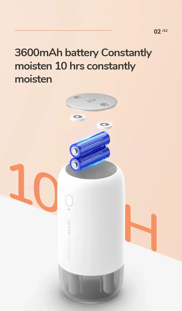 JISULIFE JB08 Dual Nozzle Dual Spray USB Humidifier Portable 500ml with 3600mAh Rechargeable Battery