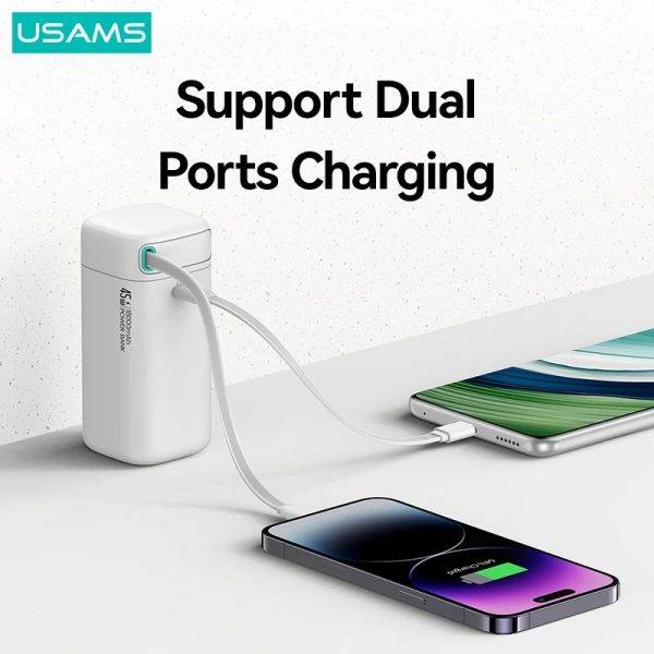 USAMS US-CD216 18000mAh Power Bank with Dual PD 45W Output & Magnetic Cable