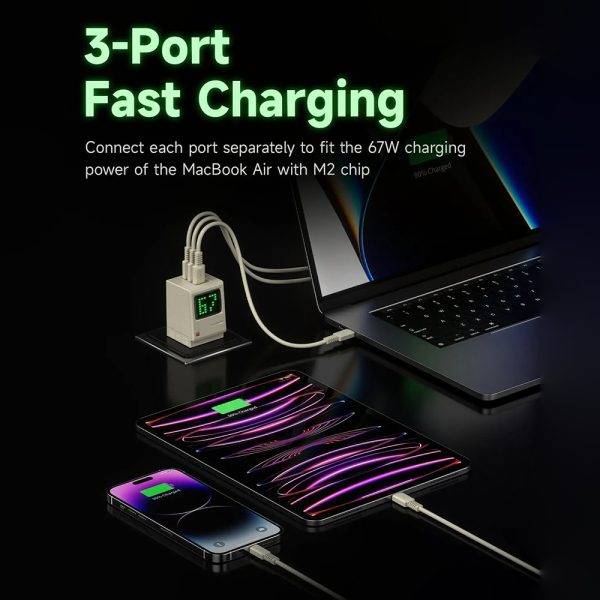 SHARGE Retro Foldable 67W GaN Fast Charger with 3 USB-C Ports 