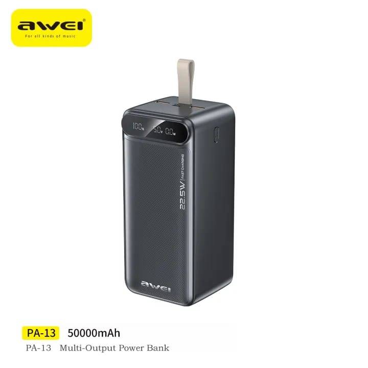 AWEI PA-13 50000mAh Power Bank 22.5W Fast Charging 4 Ports Type-C Input