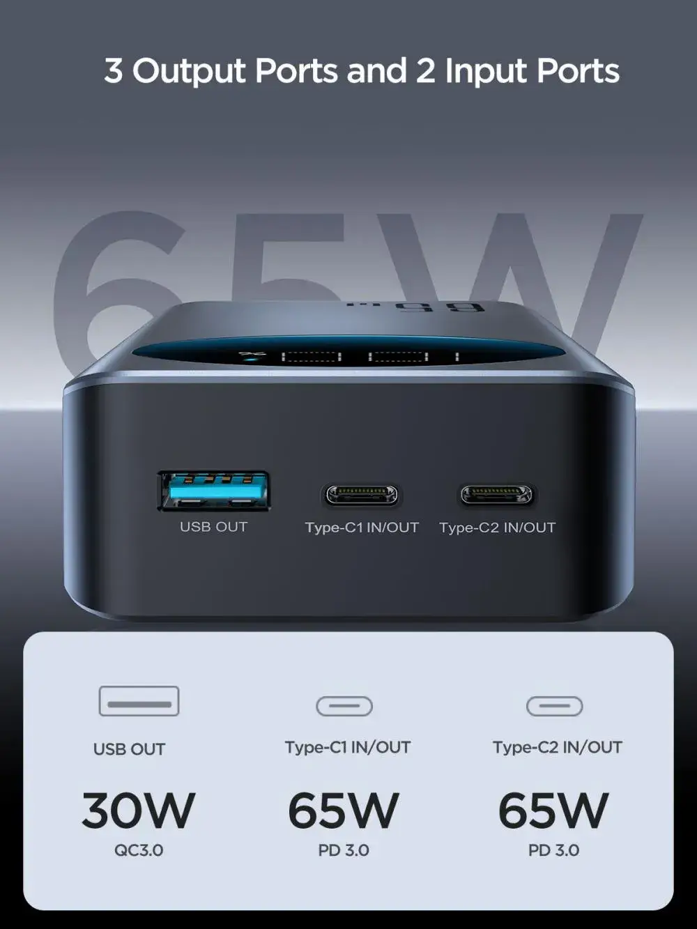 Joyroom JR-PBF05 30000mAh Power Bank with 65W Super Fast Charging & Digital Display