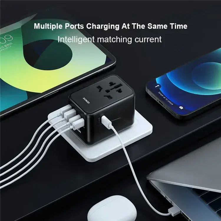 XUNDD XDCH-072 65W Universal Travel Adapter with 5 USB Ports & Fast Charging