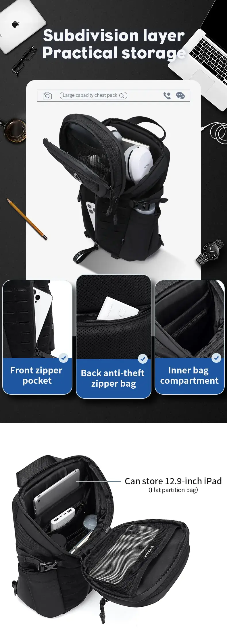 Ozuko 9730 Tactical Crossbody Sling Bag Durable & Multi-Functional