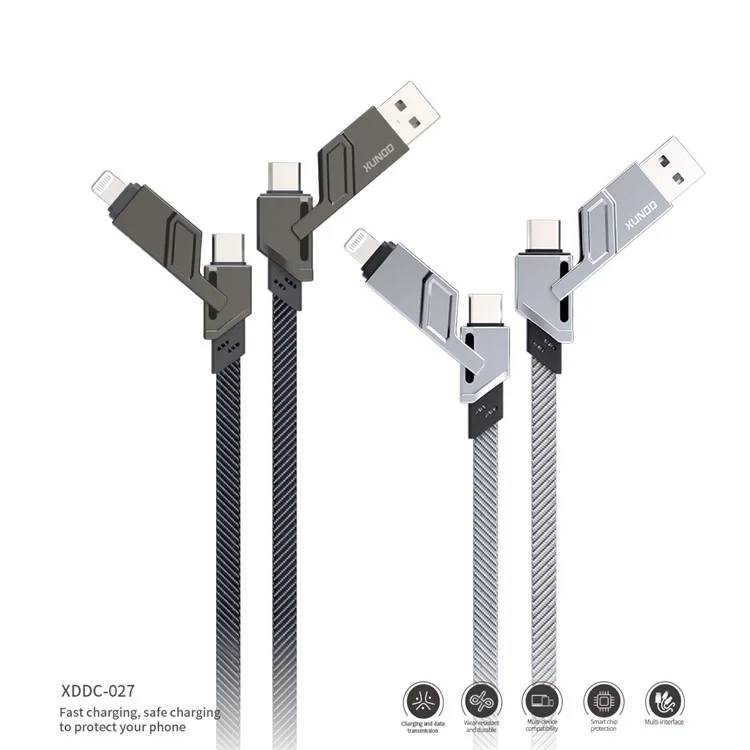 XUNDD XDCH-027 4-in-1 Weave Data Cable with QC3.0 & Type-C Fast Charging