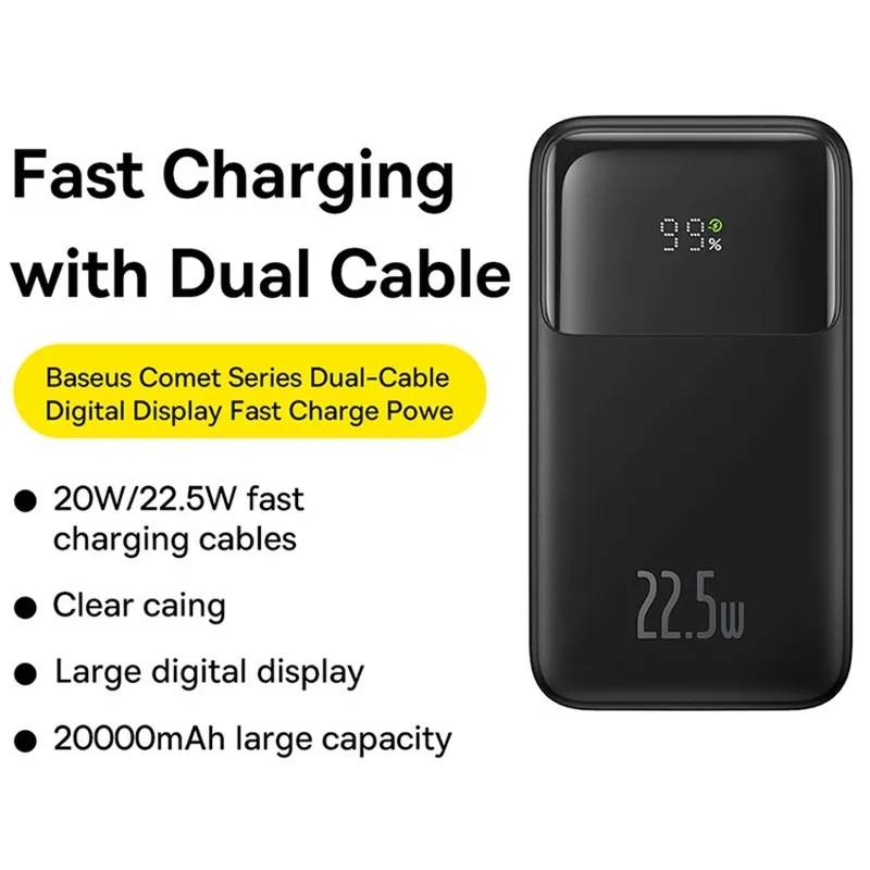 Baseus Comet Series 22.5W 10000mAh Dual Cable Digital Display Power Bank