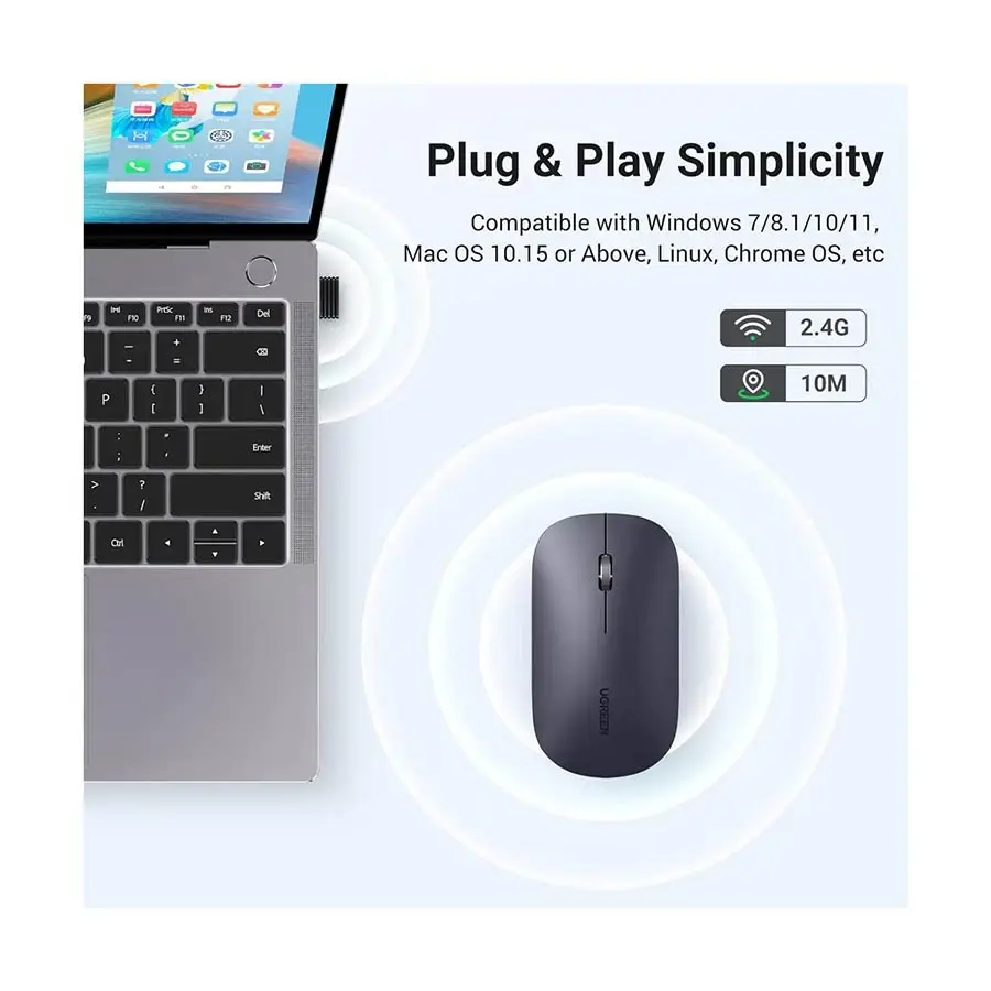  UGREEN MU001 Black Silent Portable Wireless Mouse