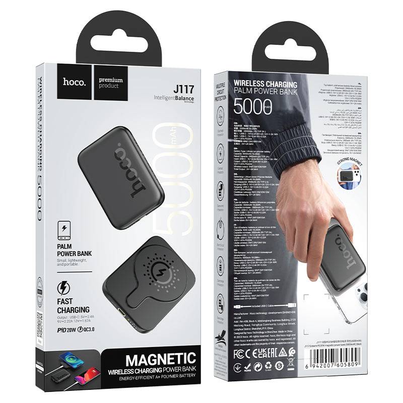Hoco J117 Esteem 5000mAh Magnetic Power Bank with 20W Fast Charging & MagSafe Support