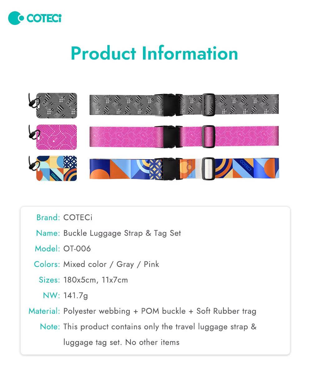 COTECi OT-006 Anti-Theft Luggage Strap with TSA Combination Lock & Luggage Tag Set