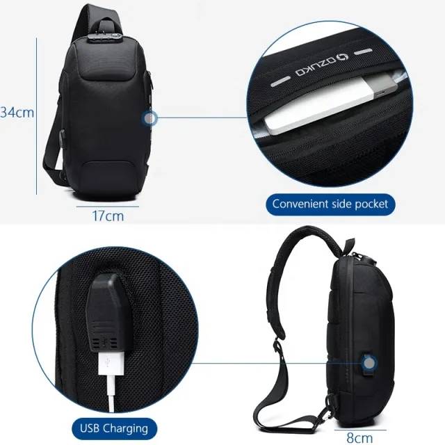 Ozuko 9223 Anti-Theft USB Crossbody Bag with External Charging Port