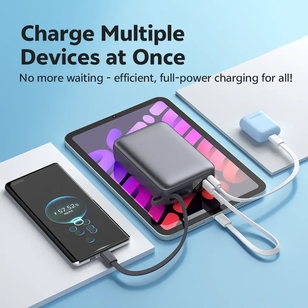 QCY PB20A 20000mAh 45W Power Bank with PD+QC3.0, Digital Display & Built-in USB-C Cable