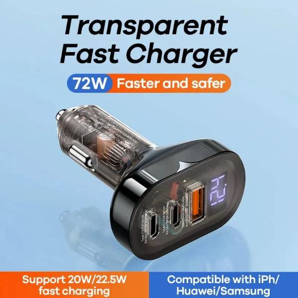 REMAX RCC351 Cybo Series 72W Transparent Fast Car Charger with PD & QC Dual Port Support