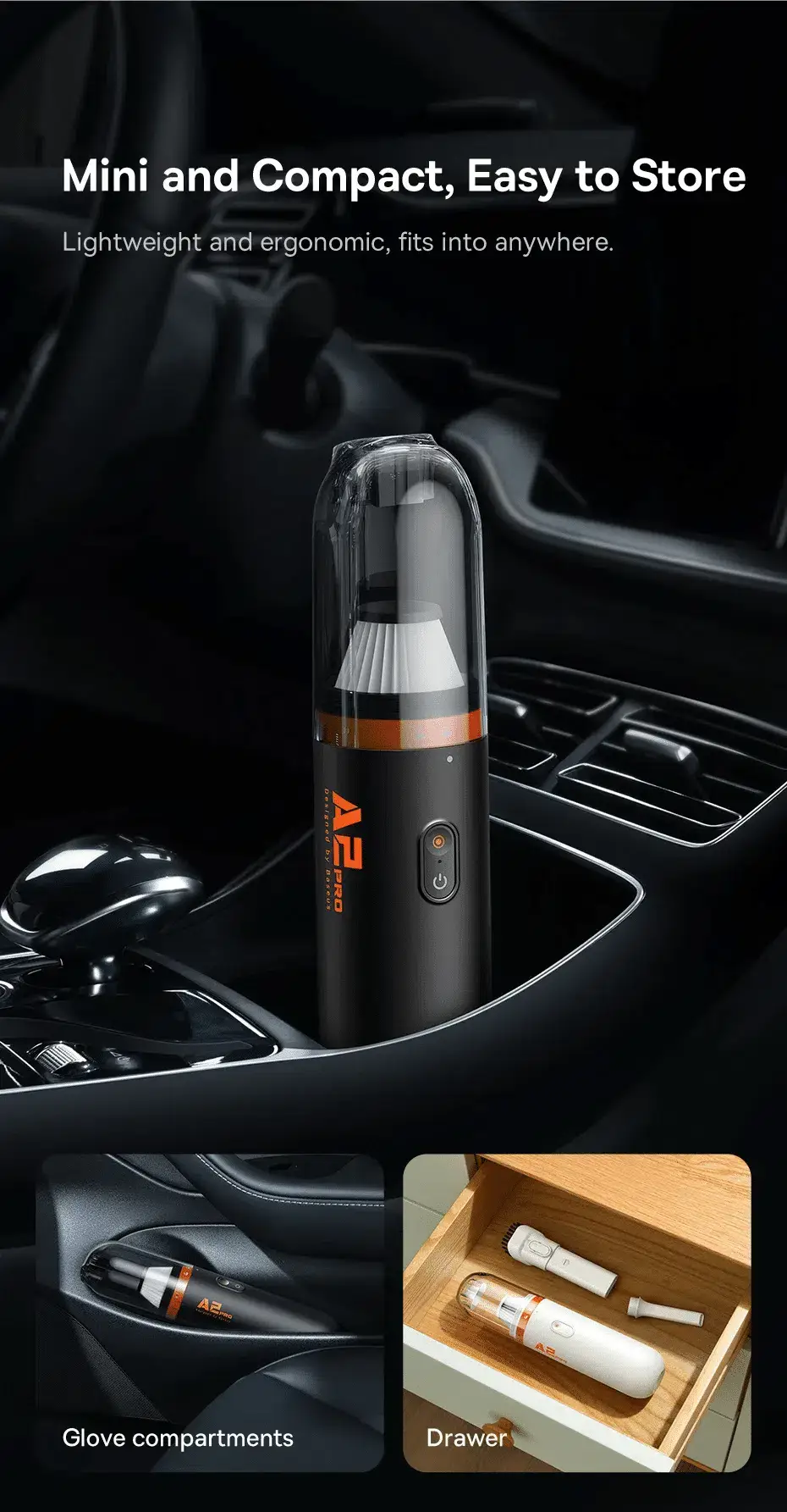 Baseus A2 Pro Car Vacuum Cleaner 6000Pa Powerful Suction, Portable & Rechargeable