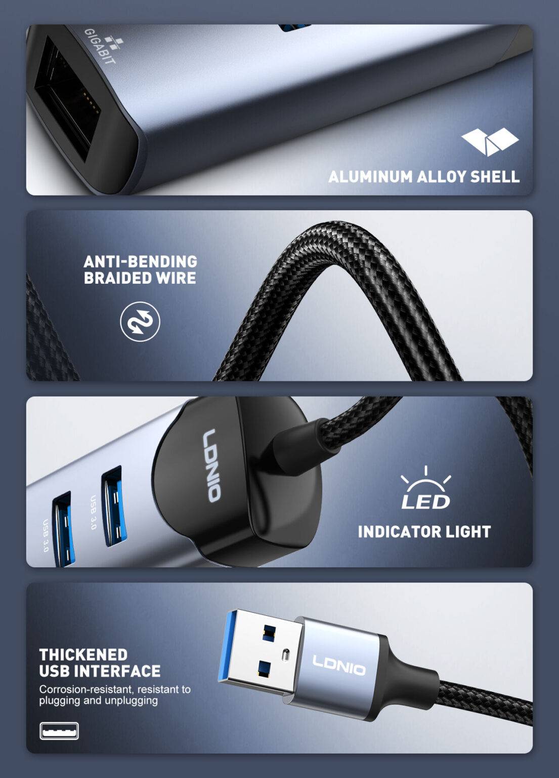 LDNIO DS-144U 4-in-1 USB-A Hub Adapter with Multi-Port Expansion