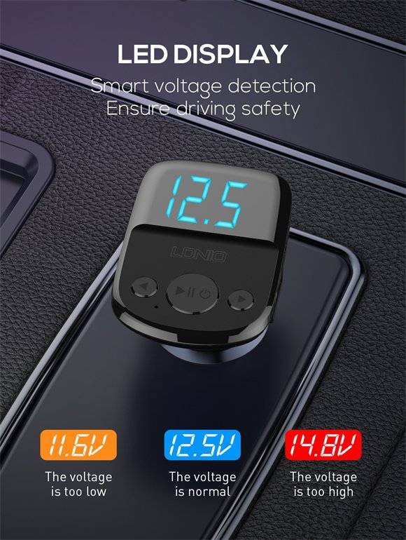 LDNIO C706Q 25W Bluetooth 5.0 Car Charger & FM Transmitter with Music Playback