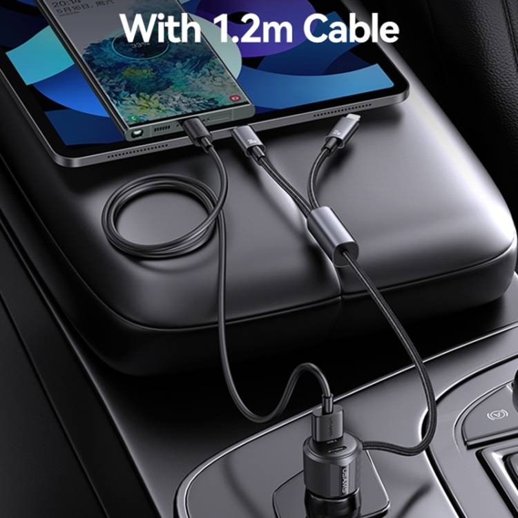 USAMS CC287 YT Series 66W Dual-Port USB & Type-C Car Fast Charger with 2-in-1 Cable-Black