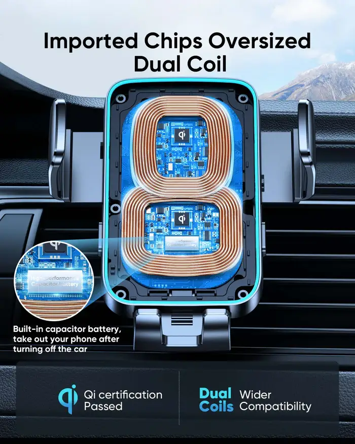 Joyroom JR-ZS246S 15W Qi Dual-Coil Dashboard Car Mount Wireless Charger