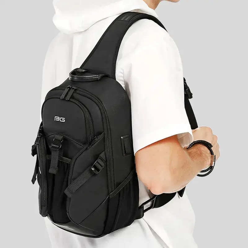 BANGE BG-77120 Men's Waterproof Crossbody Chest Bag with USB Charging Port