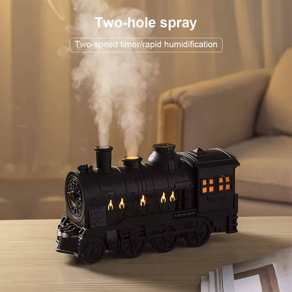 300ml Mini Train-Shaped Cool Mist Humidifier with LED Light Aromatherapy for Home, Office, and Bedroom
