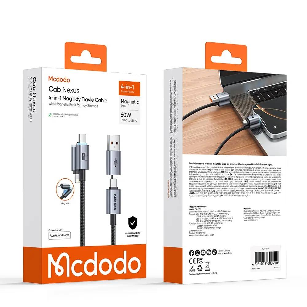 Mcdodo CA-6560 4-in-1 USB-A & USB-C to USB-C & Lightning Fast Charging Cable 1.2m