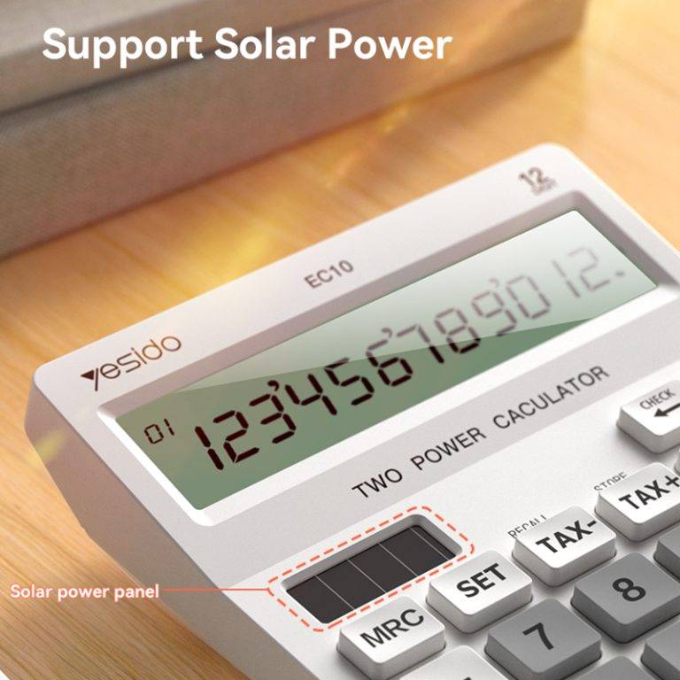 Yesido EC10 Dual Power LCD Display Desktop Calculator Battery & Solar Powered