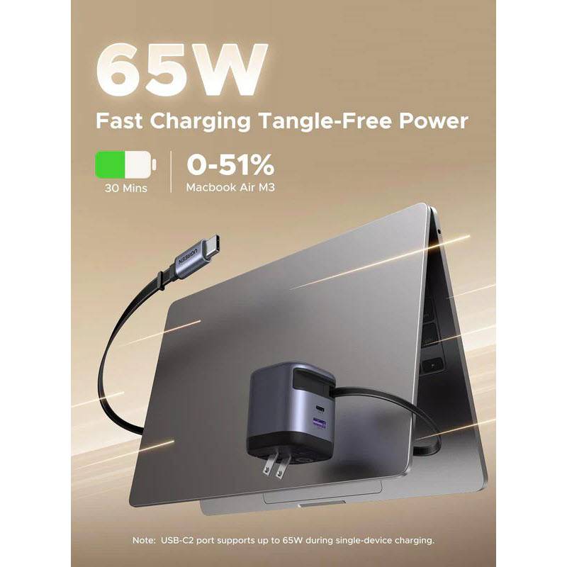 UGREEN Nexode X605 65W USB-C Retractable Fast Charger 55897