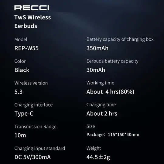 Recci REP-W55 Haydn Series True Wireless Stereo TWS Earbuds