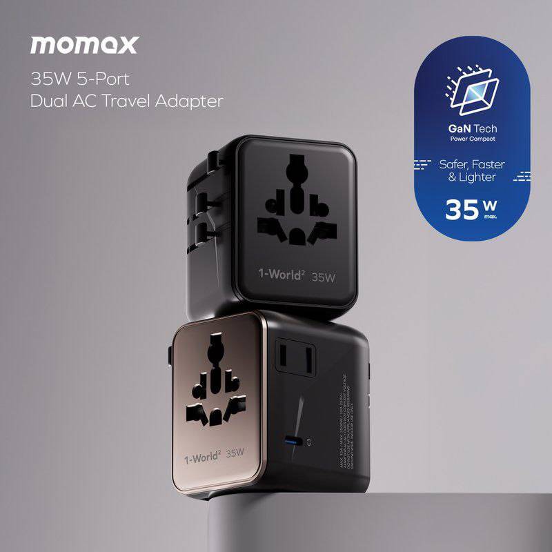Momax UA27D 1-World² 35W 5-Port Dual AC Universal Travel Adapter