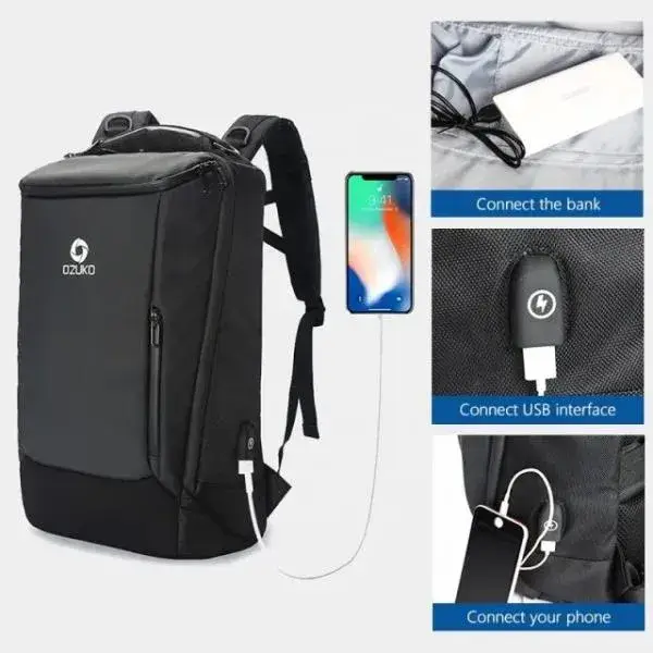 OZUKO 9060L Laptop Backpack Multifunction Large-Capacity Waterproof Business Travel Bag with USB Charging Port