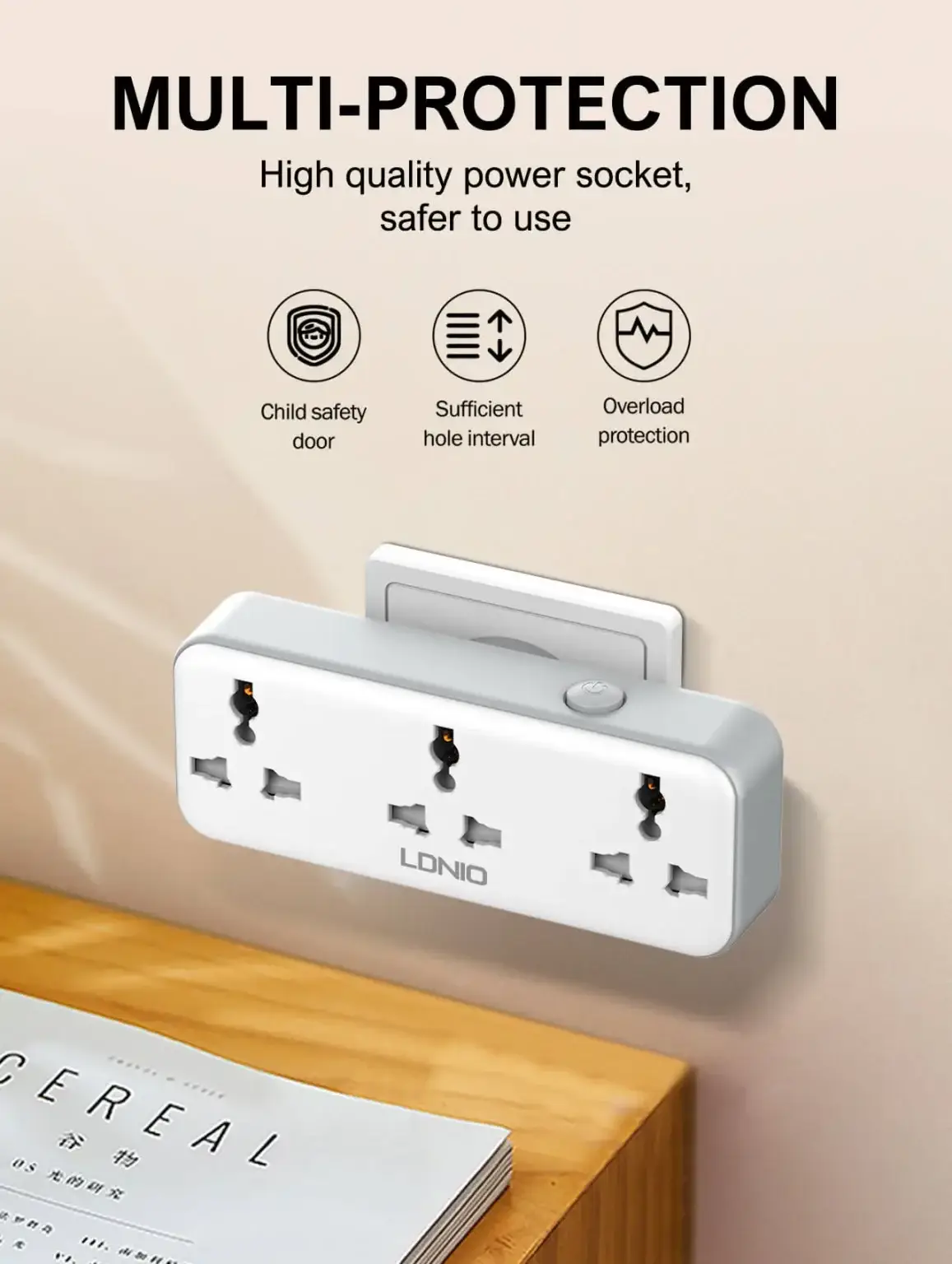 LDNIO SC3317 Portable Power Strip with 3 AC Outlets and Extension Cord