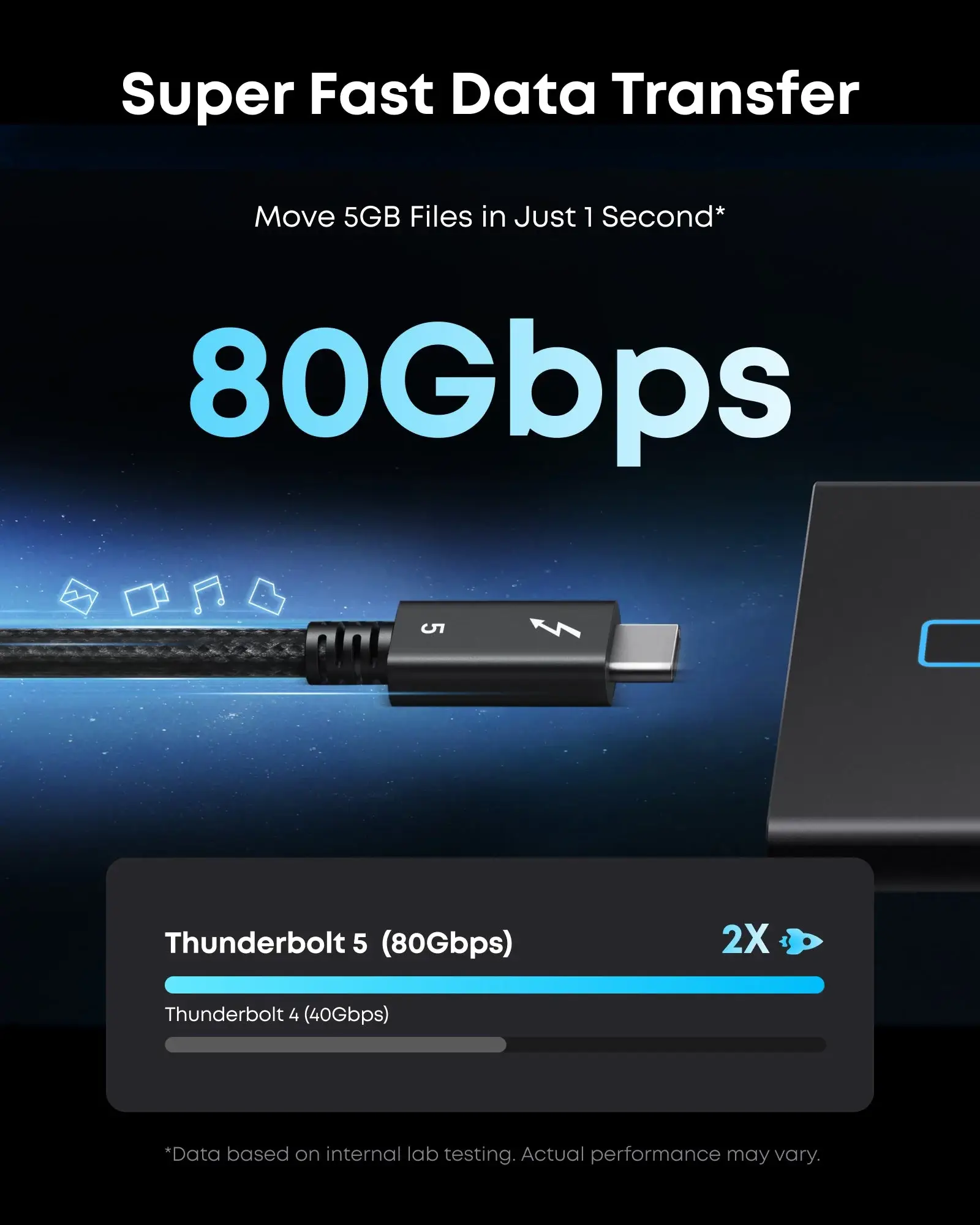 Anker Prime Thunderbolt 5 Cable 240W Power 80Gbps Data Transfer 3.3ft Length