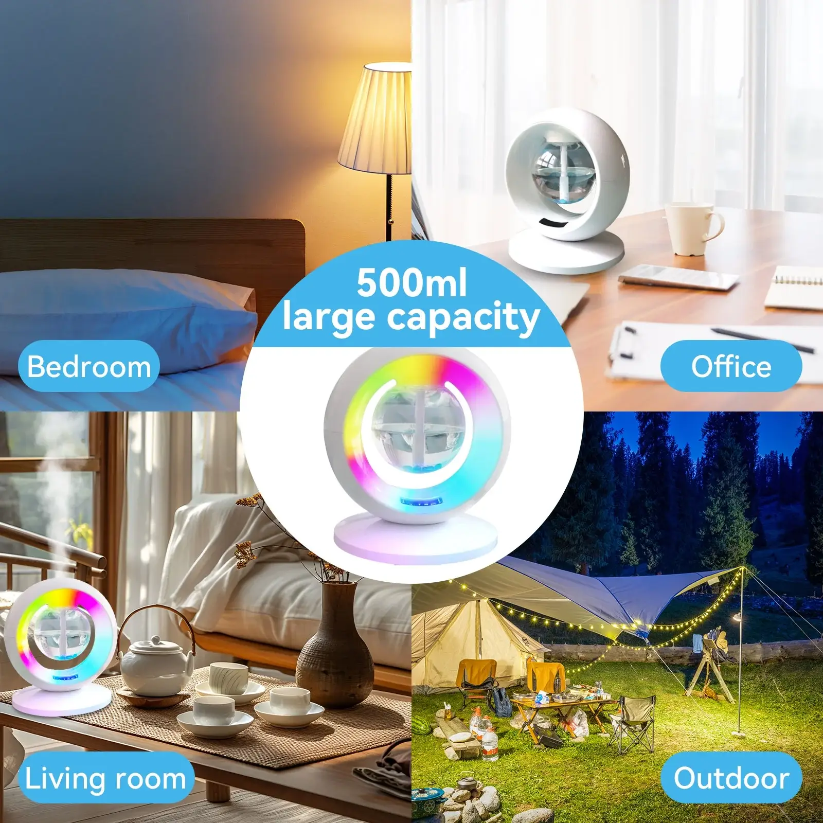 Air Humidifier White Electronic Clock Quiet for Home Living Room Bedroom