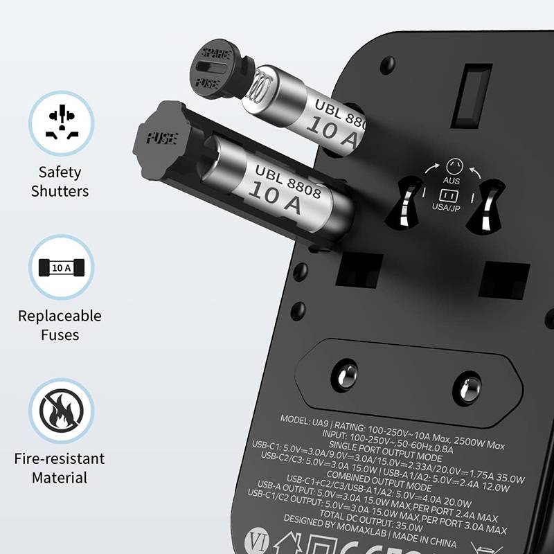 Momax UA9 1-World PD35W Travel Adapter with 5 Ports & AC Charging