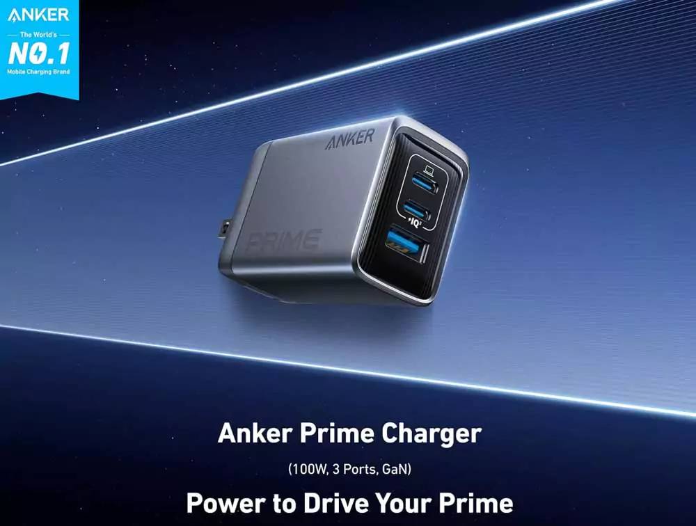 Anker A2688 Prime 100W GaN Wall Charger 3-Port High-Power Portable Adapter