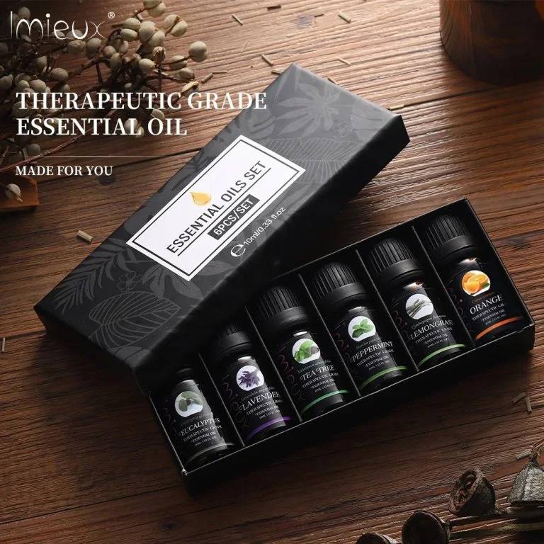Imieux Pure Natural Essential Oils Aromatherapy & Diffuser Set 6-Pack 10ml