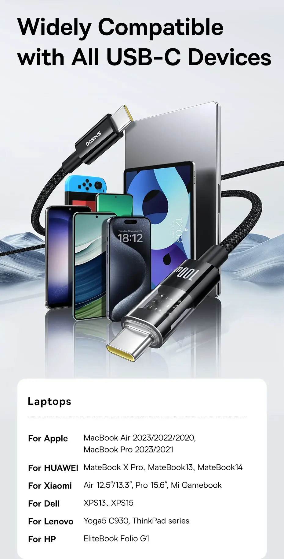 Baseus CB000092 Gem Series 100W Type-C to Type-C Fast Charging Cable