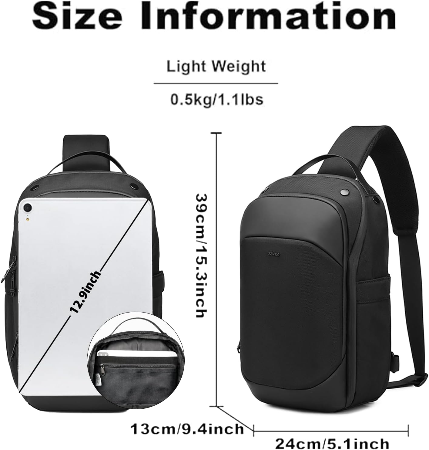 Ozuko 9731 Men's Waterproof Minimalist Sling Bag Crossbody Chest Bag