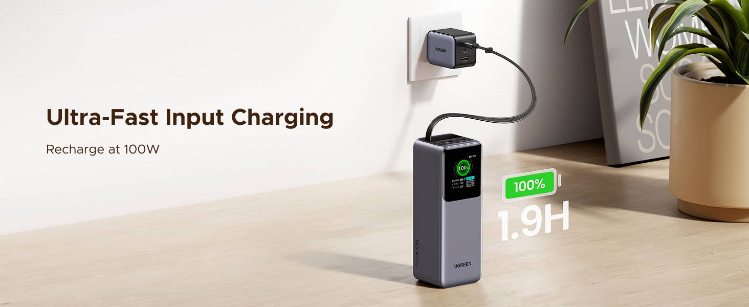 UGREEN Nexode 20000mAh 165W Power Bank with Built-in Retractable USB-C Cable