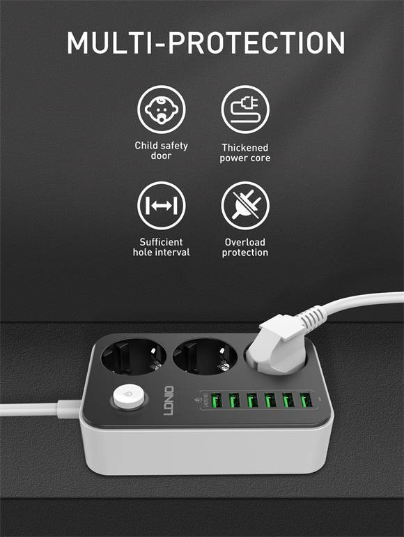 LDNIO SE3631 EU Power Strip with 3 AC Outlets