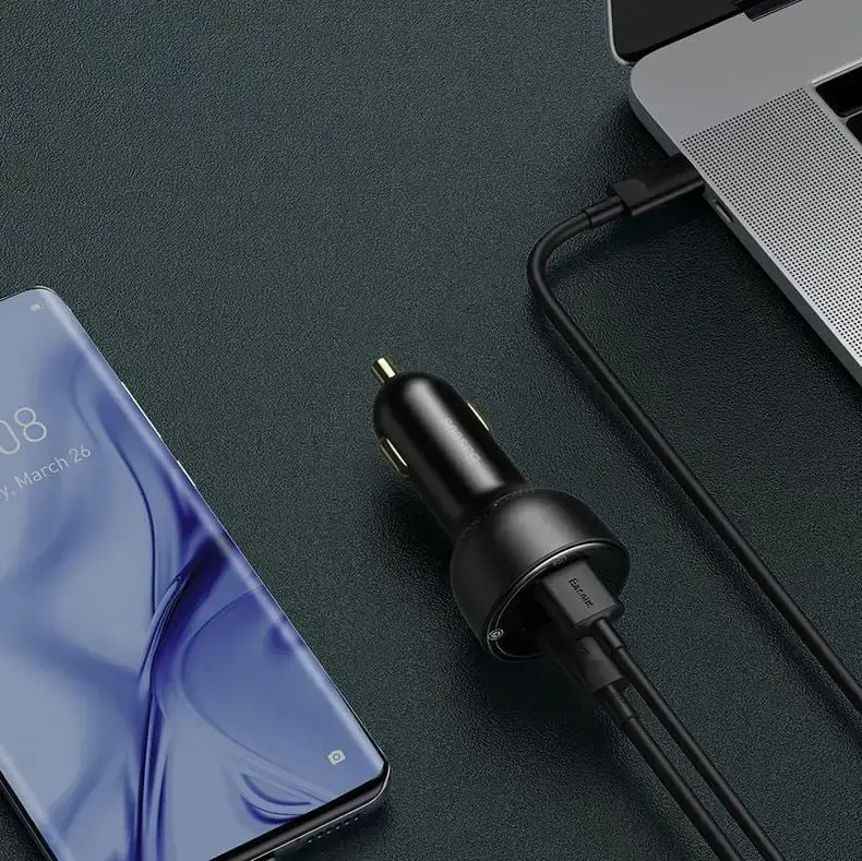 Baseus TZCCZX-01 Supreme Digital Display PPS Dual 100W Car Charger With Type C to Type C Cable