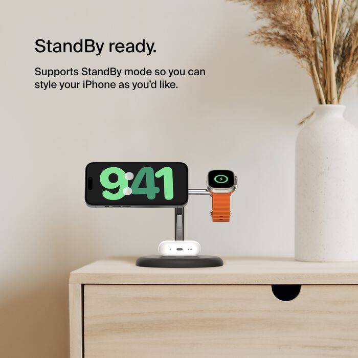 Belkin BoostCharge Pro 3-in-1 Magnetic Wireless Charging Stand with 15W Qi2 Fast Charging
