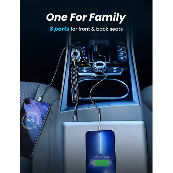 JOYROOM JR-CL07 55W PD QC3.0 Fast Car Charger with Type-C Port and Coiled Cable
