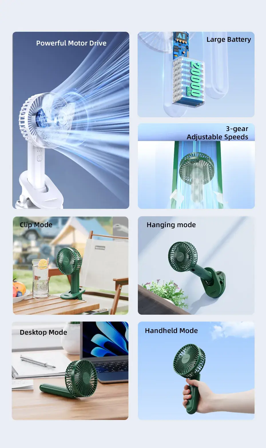Vyvylabs Babbit VKL01-WH Handheld Fan 2000mAh Portable Rechargeable Mini Fan