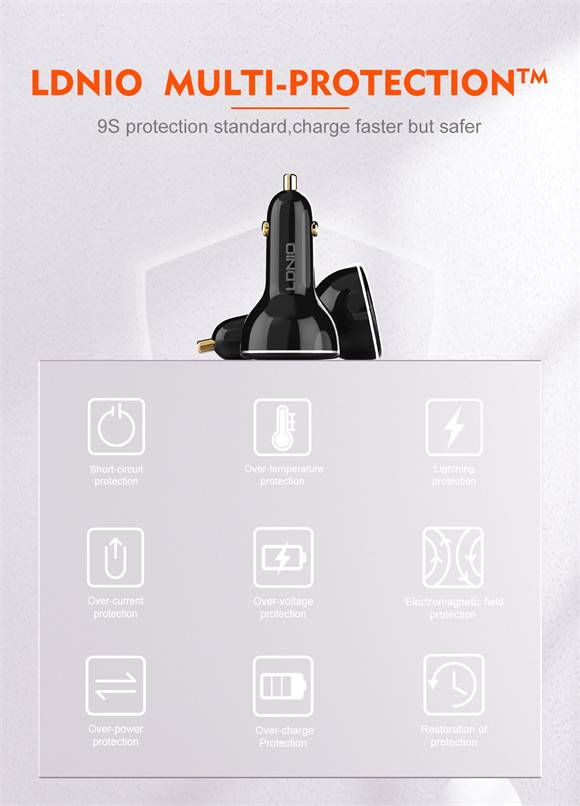 LDNIO C102 160W 3-Port Car Charger with 100W USB-C to USB-C Cable