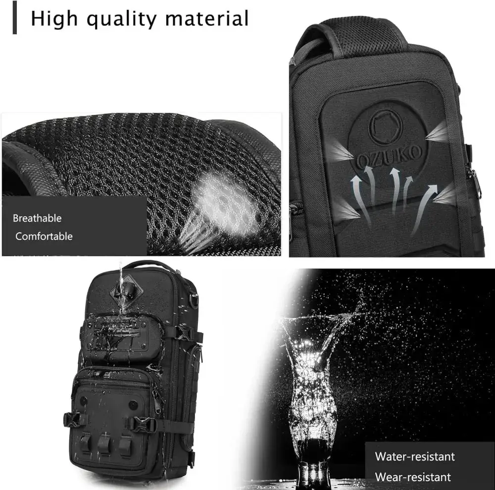 OZUKO 9585 Sling Chest Bag Waterproof Crossbody Shoulder Bag